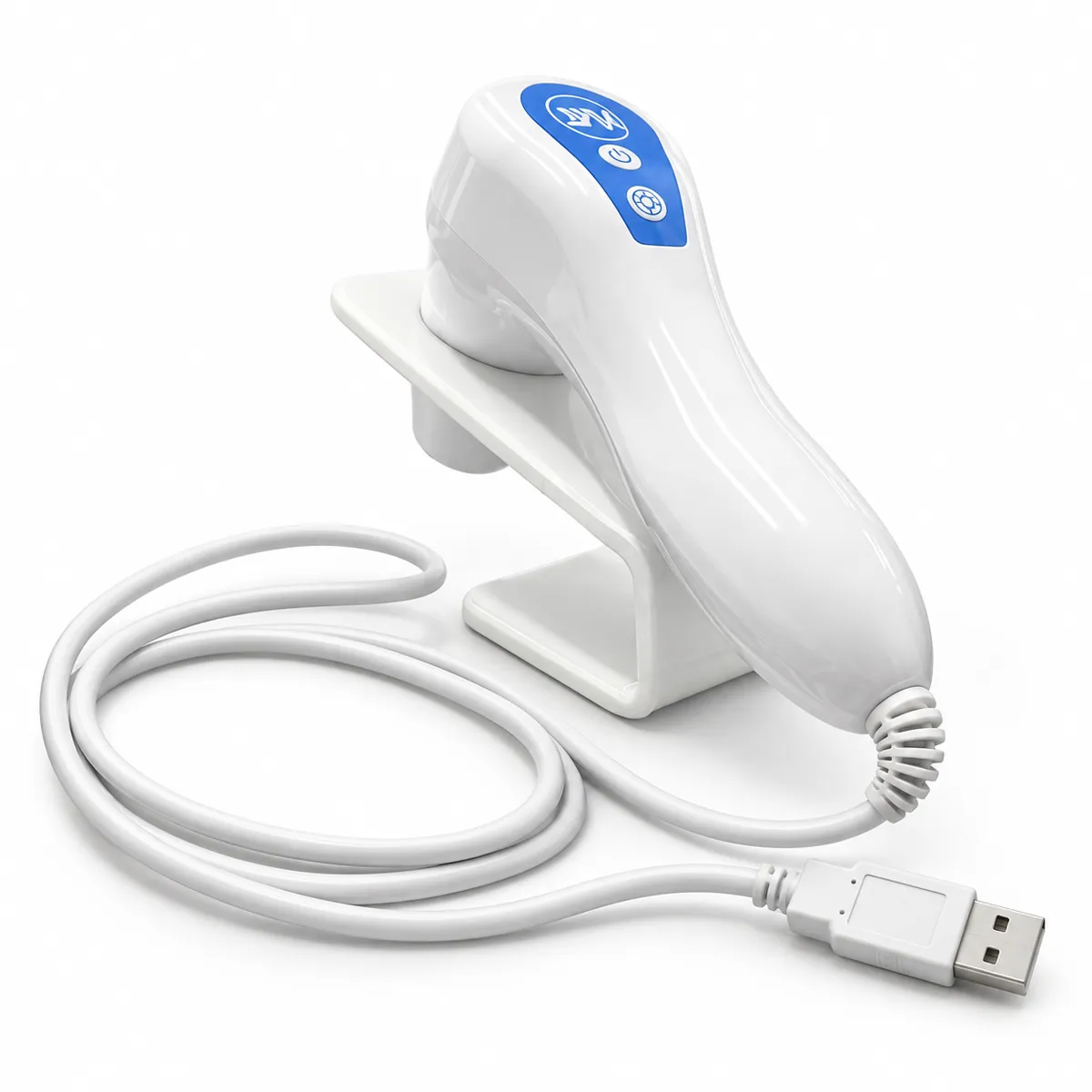 SS Scan Pro USB handheld analyzer on its stand with USB cable